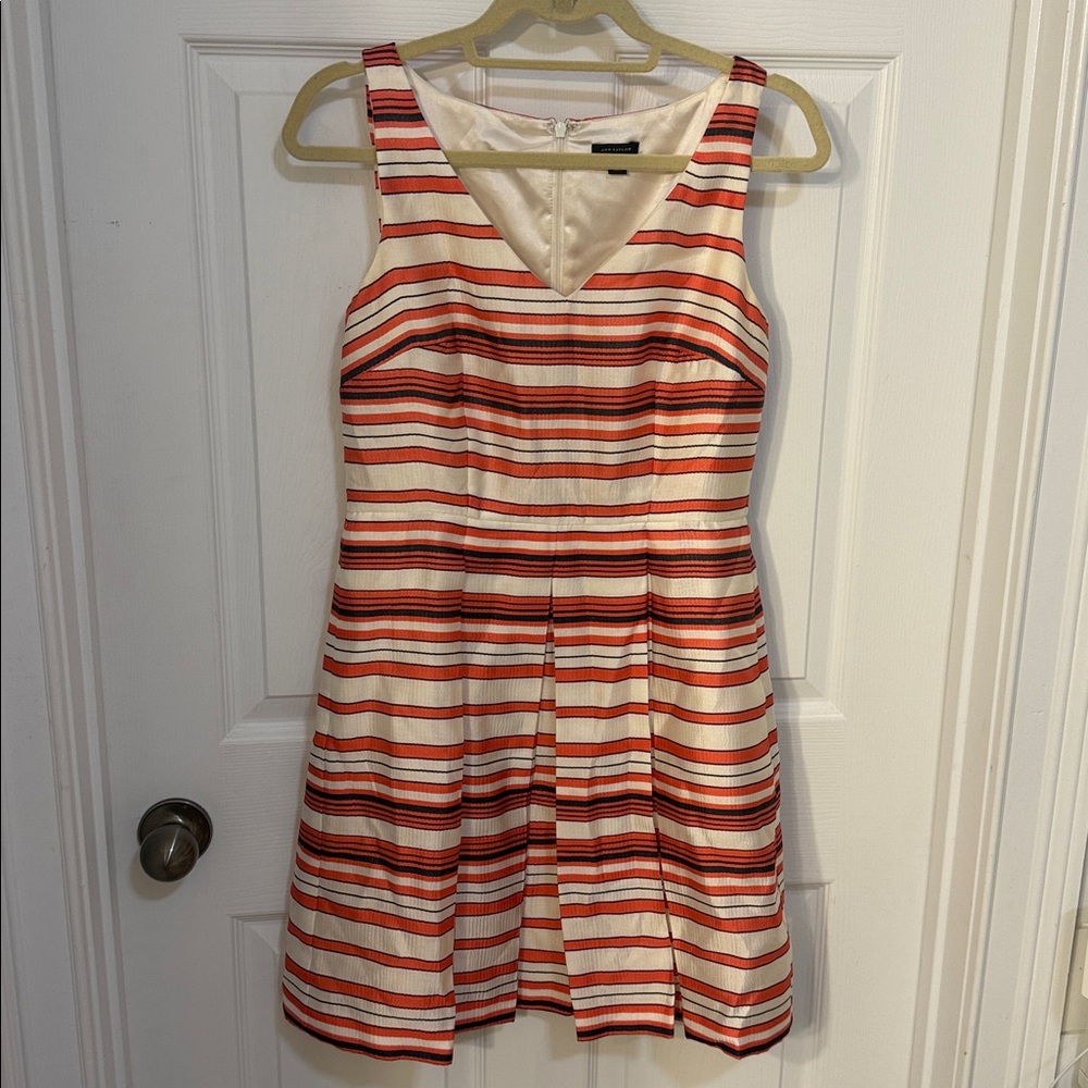 Ann Taylor Coral Striped Sleeveless Fit & Flare Mini Dress Women's Size 4